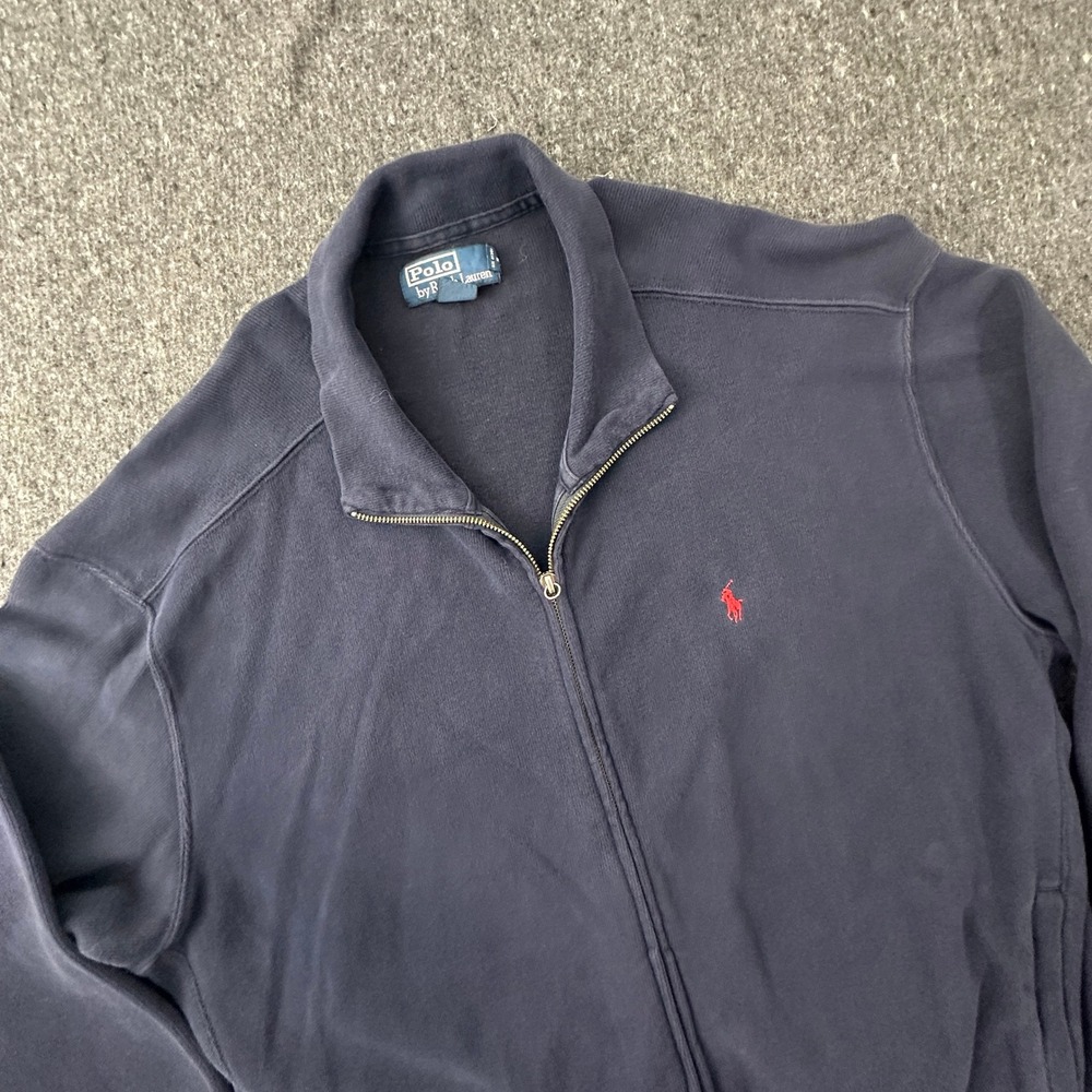 Vtg Y2K Polo Ralph Lauren Full Zip Sweatshirt Jacket Mens XL Navy Red Pony Fall